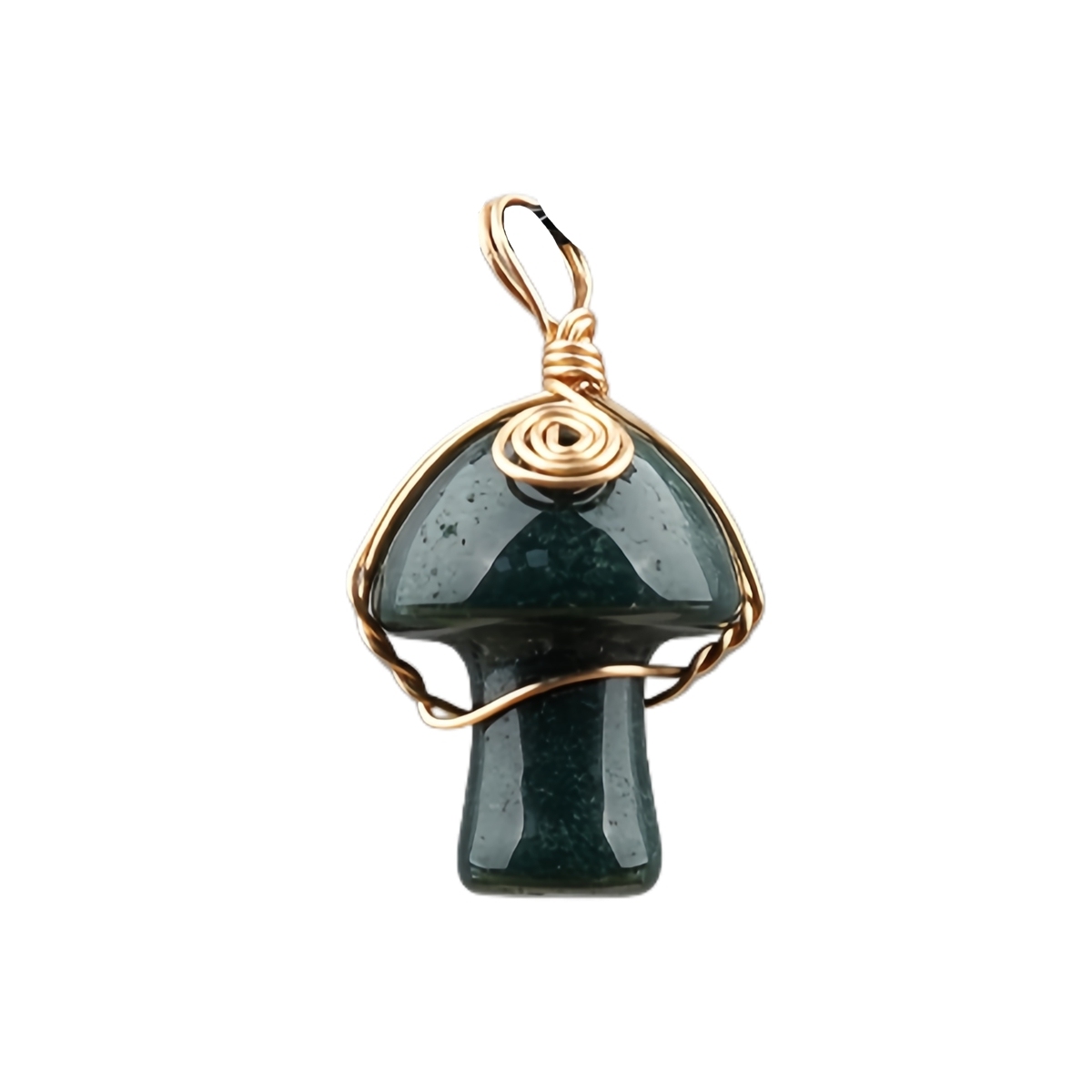 Gold Color Wire Wrapped Mushroom Pendant Necklace with Crystal Gemstone for Women Girls, Bohemian Nature Jewelry Gift