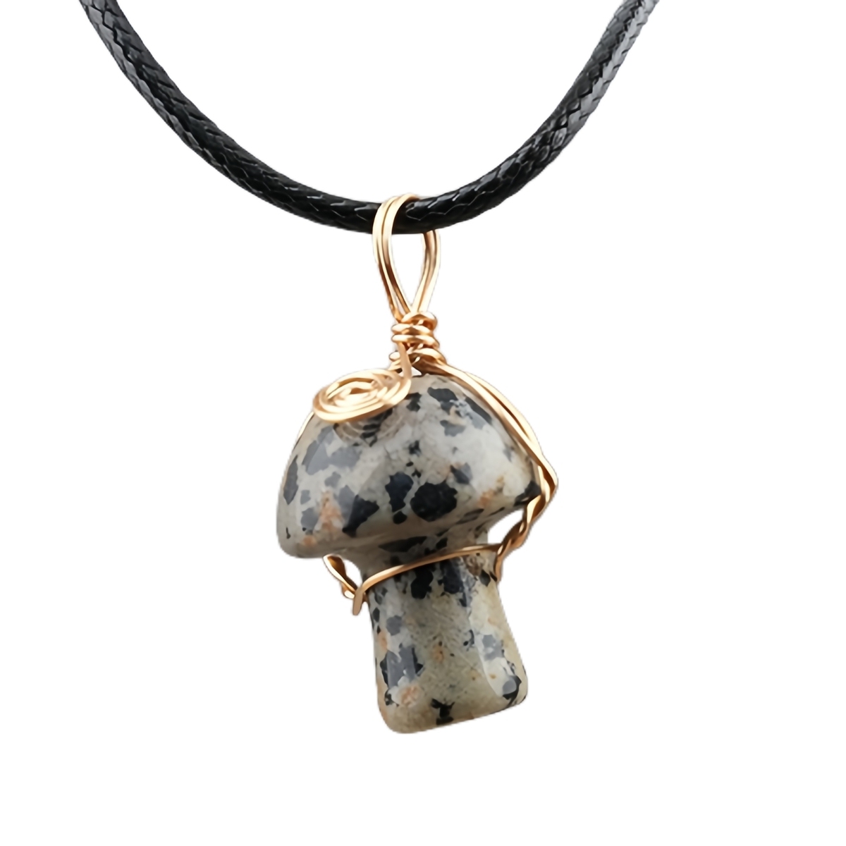 Gold Color Wire Wrapped Mushroom Pendant Necklace with Crystal Gemstone for Women Girls, Bohemian Nature Jewelry Gift