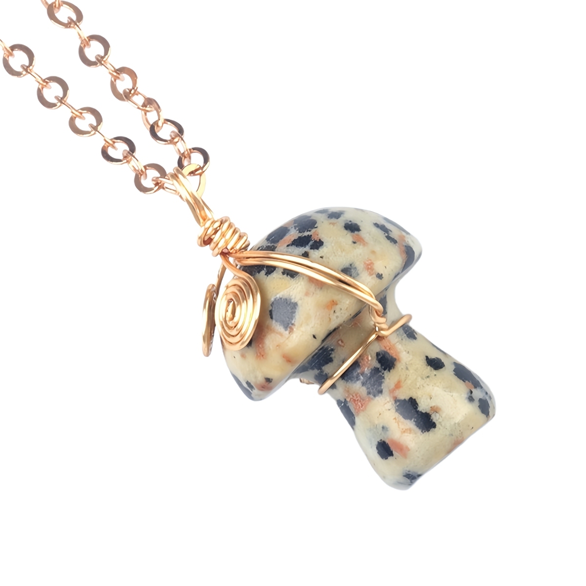 Gold Color Wire Wrapped Mushroom Pendant Necklace with Crystal Gemstone for Women Girls, Bohemian Nature Jewelry Gift