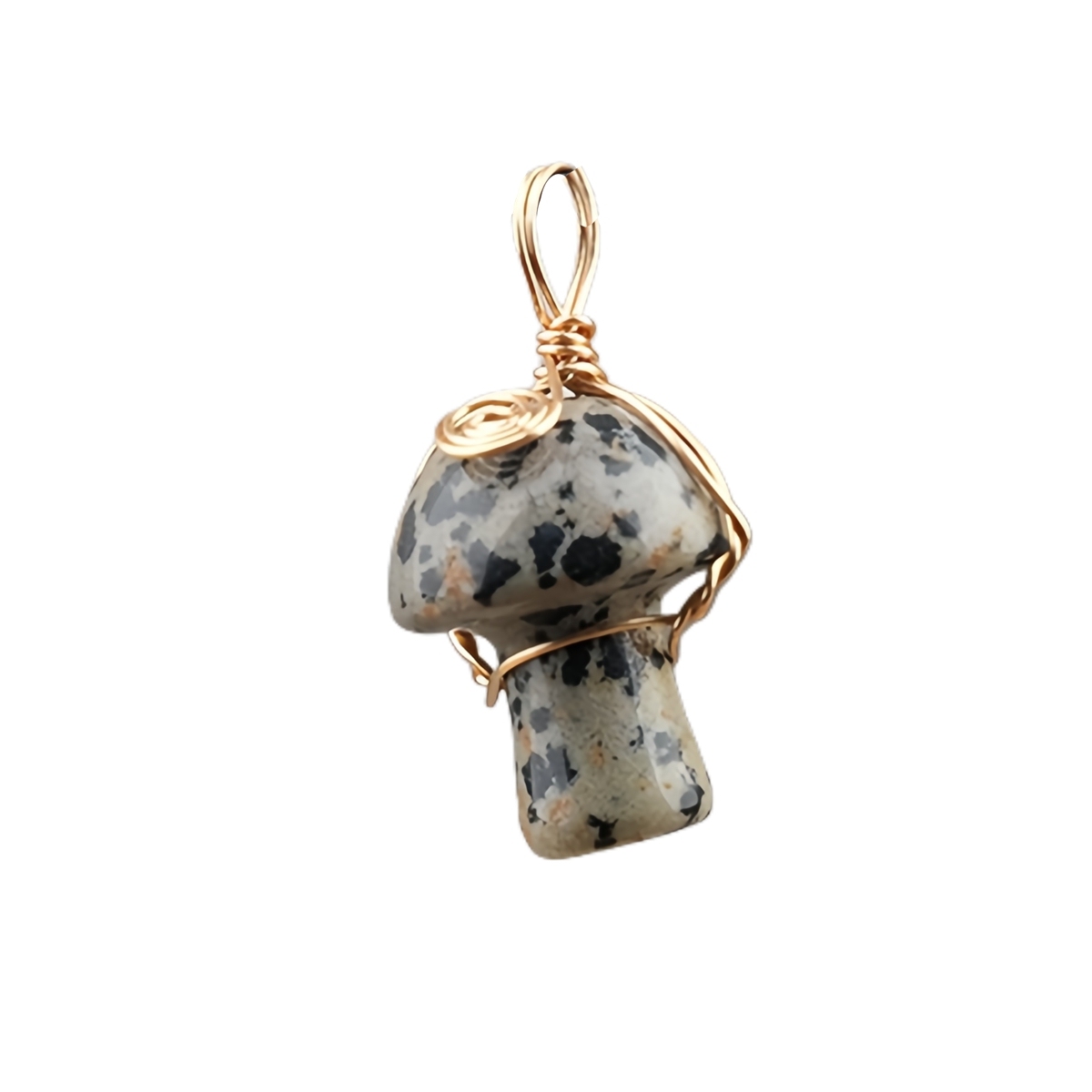 Gold Color Wire Wrapped Mushroom Pendant Necklace with Crystal Gemstone for Women Girls, Bohemian Nature Jewelry Gift