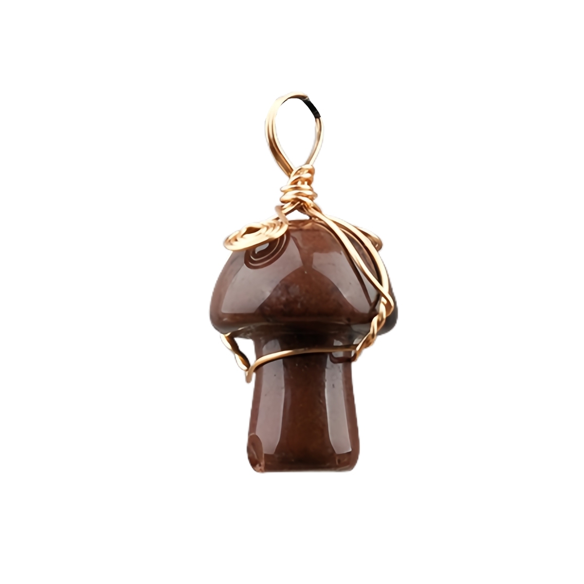 Gold Color Wire Wrapped Mushroom Pendant Necklace with Crystal Gemstone for Women Girls, Bohemian Nature Jewelry Gift