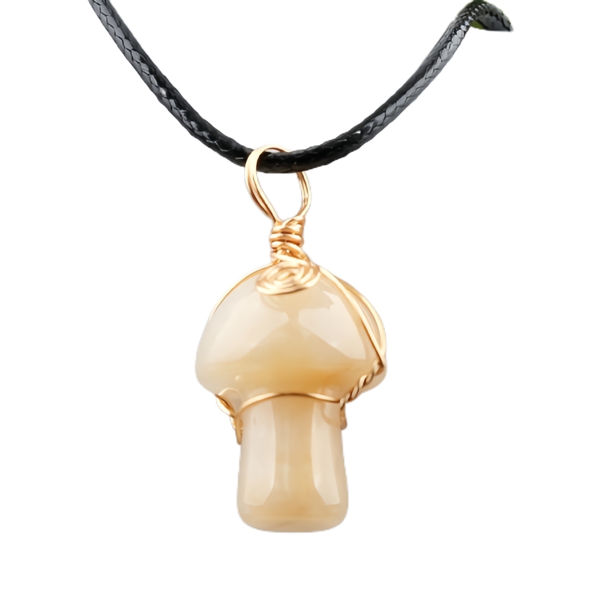 Gold Color Wire Wrapped Mushroom Pendant Necklace with Crystal Gemstone for Women Girls, Bohemian Nature Jewelry Gift