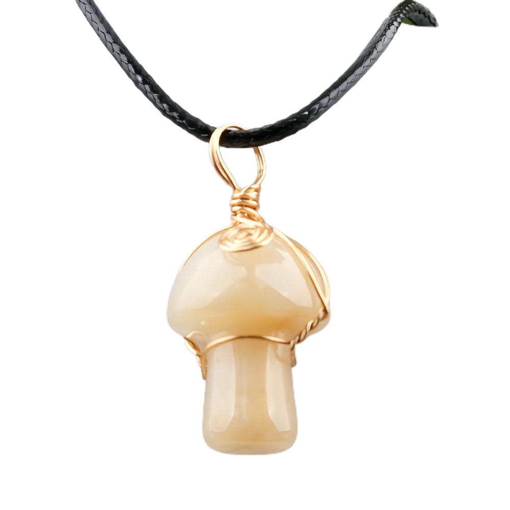 Gold Color Wire Wrapped Mushroom Pendant Necklace with Crystal Gemstone for Women Girls, Bohemian Nature Jewelry Gift