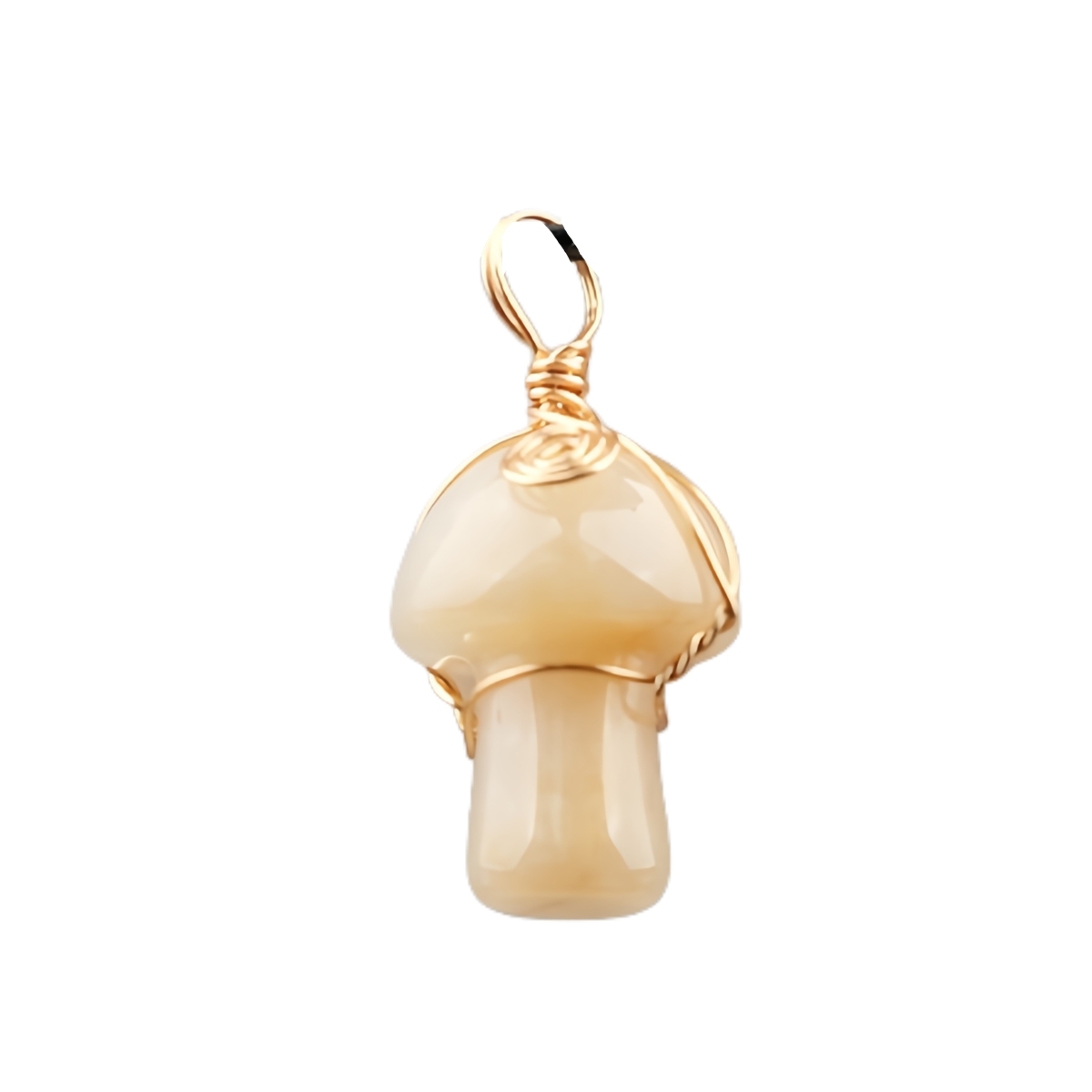 Gold Color Wire Wrapped Mushroom Pendant Necklace with Crystal Gemstone for Women Girls, Bohemian Nature Jewelry Gift