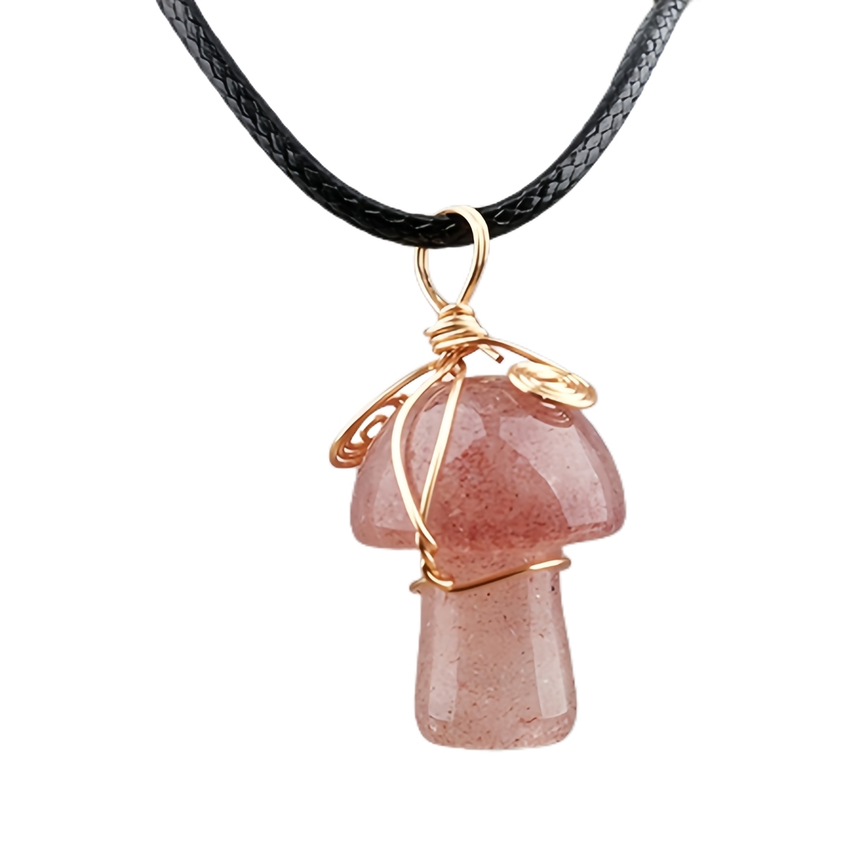 Gold Color Wire Wrapped Mushroom Pendant Necklace with Crystal Gemstone for Women Girls, Bohemian Nature Jewelry Gift