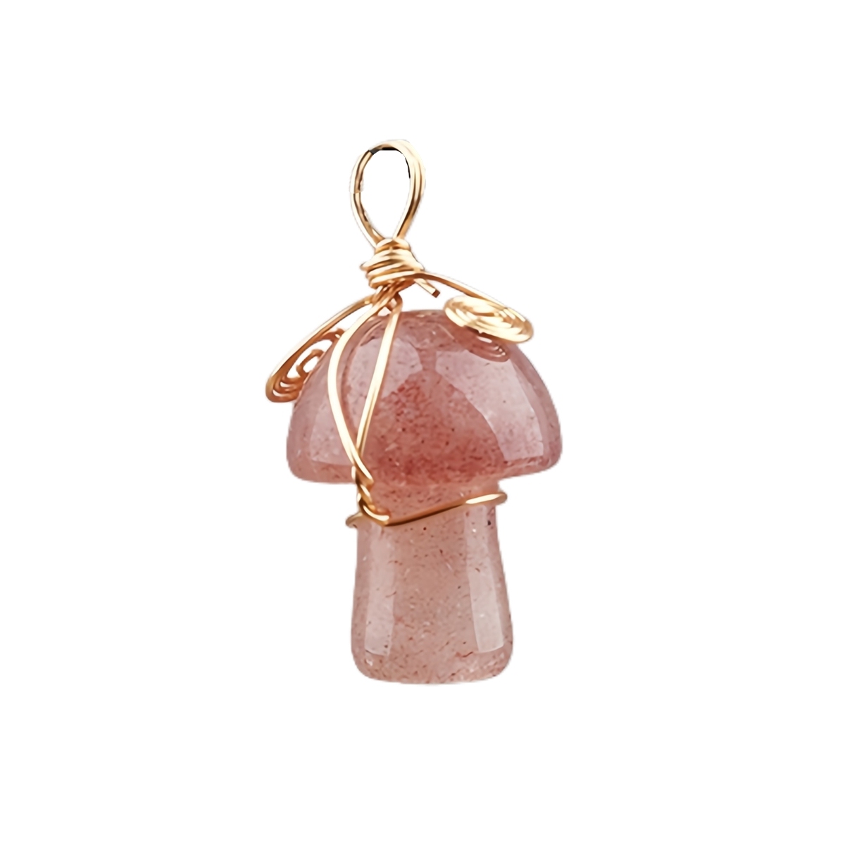 Gold Color Wire Wrapped Mushroom Pendant Necklace with Crystal Gemstone for Women Girls, Bohemian Nature Jewelry Gift
