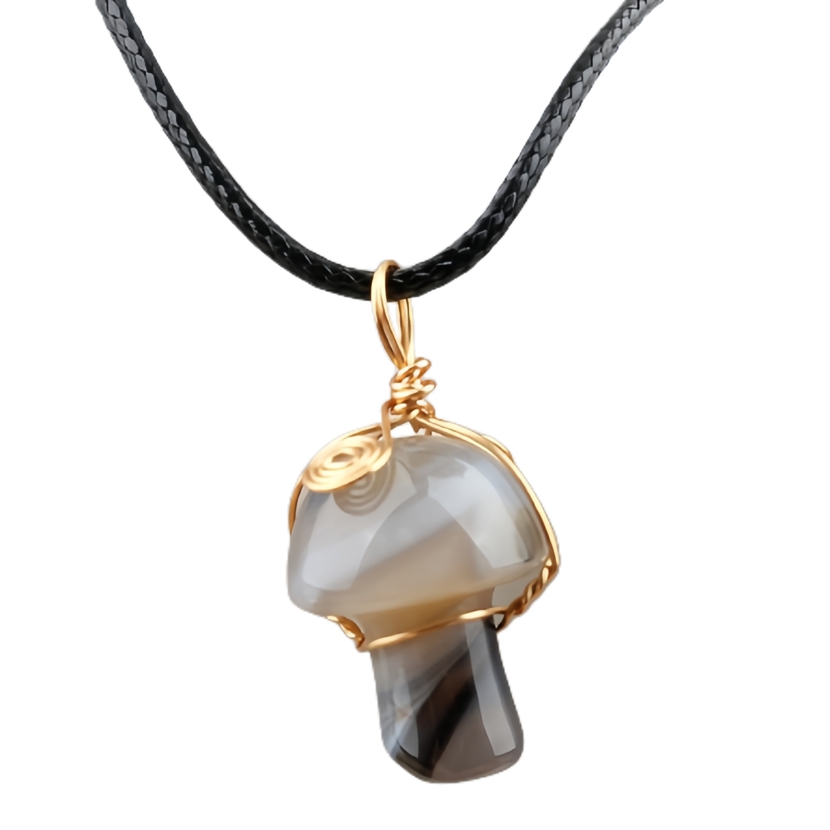 Gold Color Wire Wrapped Mushroom Pendant Necklace with Crystal Gemstone for Women Girls, Bohemian Nature Jewelry Gift