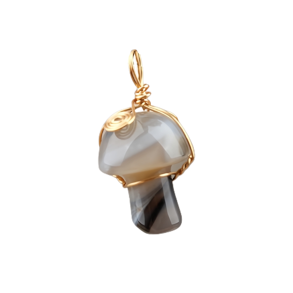 Gold Color Wire Wrapped Mushroom Pendant Necklace with Crystal Gemstone for Women Girls, Bohemian Nature Jewelry Gift