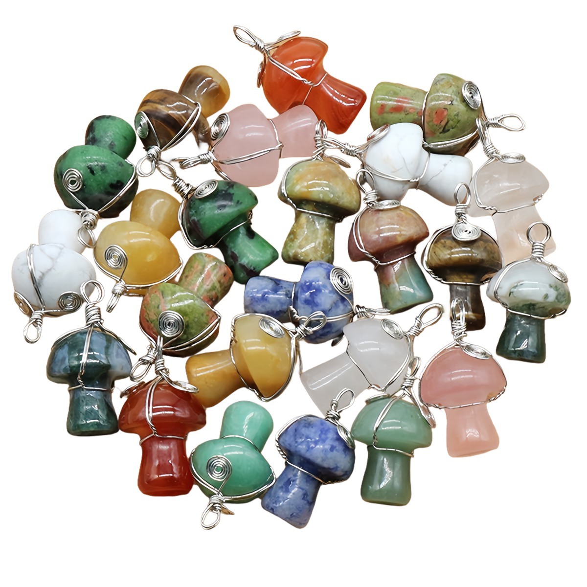 Gold/Silver Color Wire Wrapped Mushroom Pendant for Making Jewelry Necklace