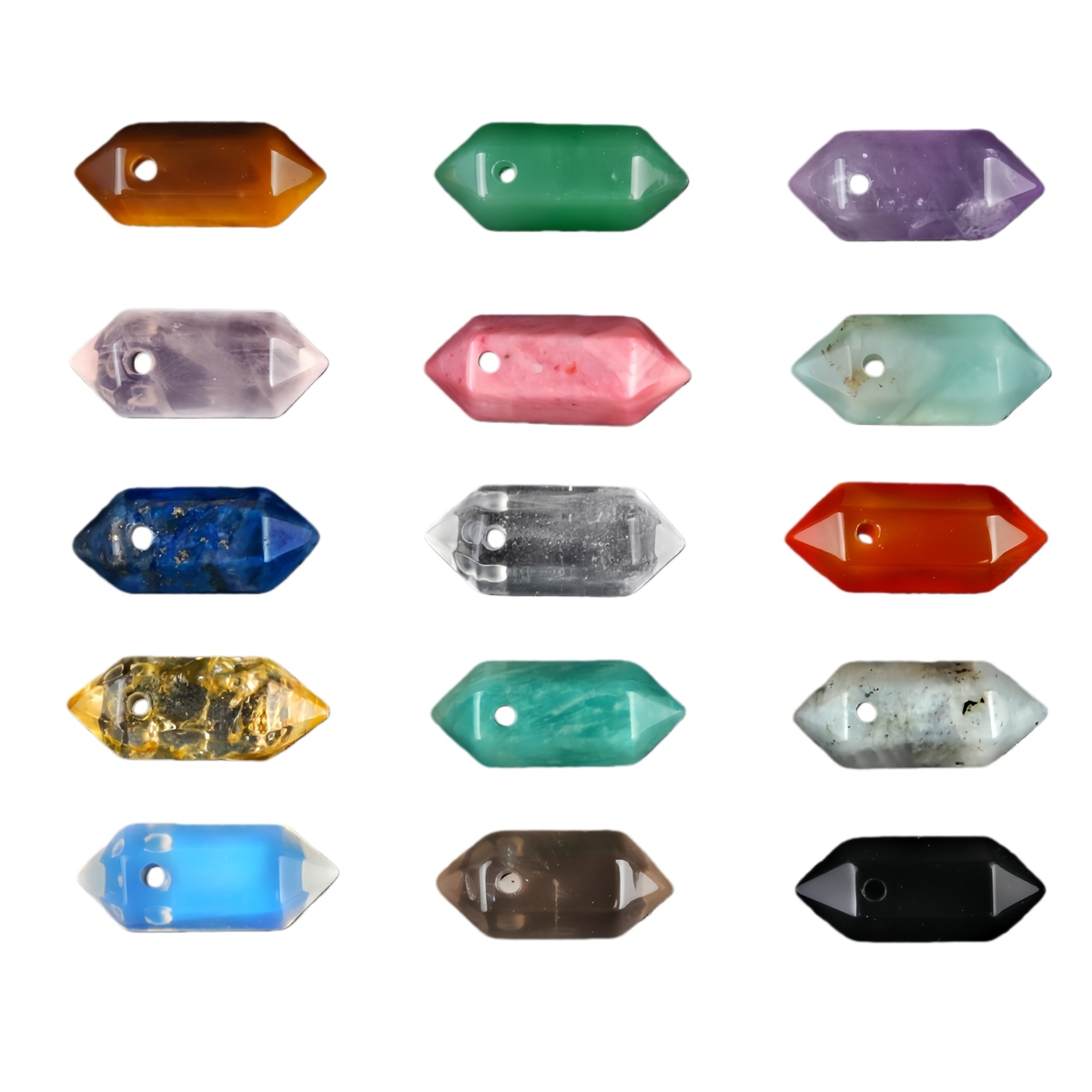 8x22mm Double Terminated Hexagonal Wand Side Drilled Hole Natural Gemstone Point Pendant for Jewelry Making Healing Reiki
