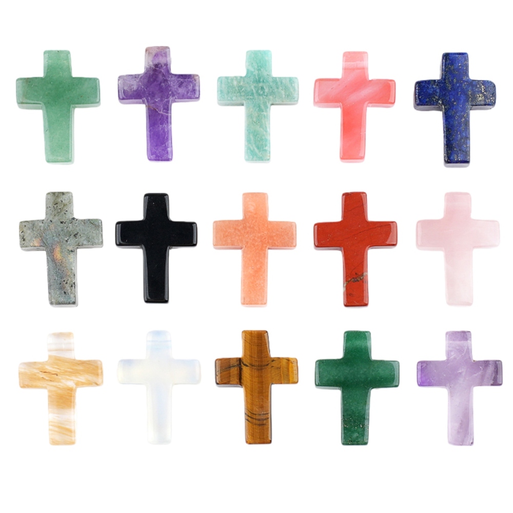 22x30mm Cross Shaped Gemstone Necklace Black Rope Drilled Horizontal Hole Charms Pendant Jewelry