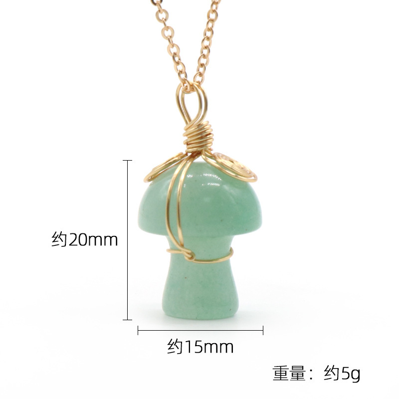 Gold Color Wire Wrapped Mushroom Pendant Necklace with Crystal Gemstone for Women Girls, Bohemian Nature Jewelry Gift