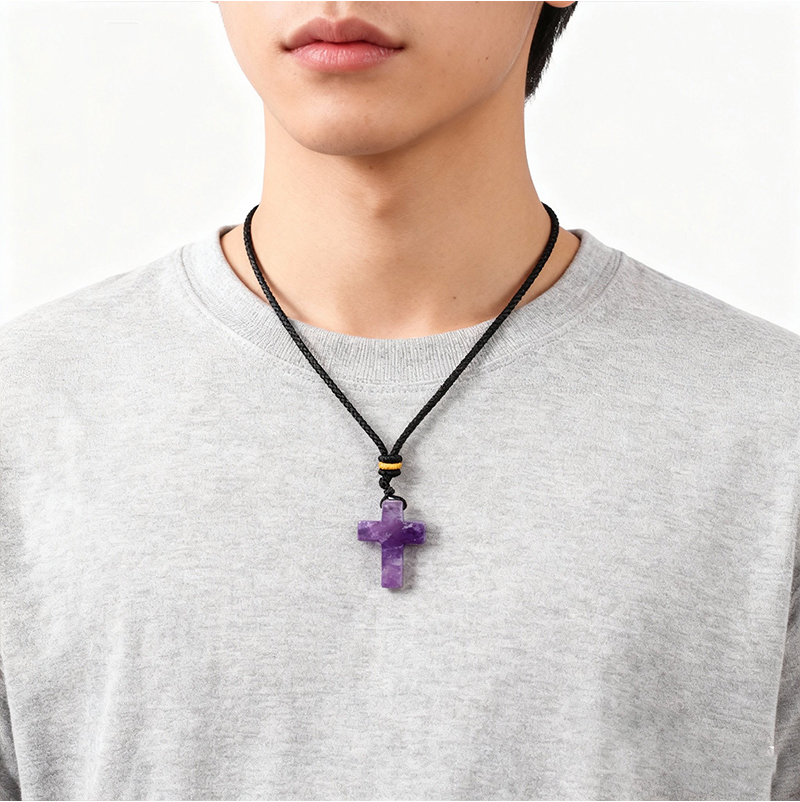 22x30mm Cross Shaped Gemstone Necklace Black Rope Drilled Horizontal Hole Charms Pendant Jewelry