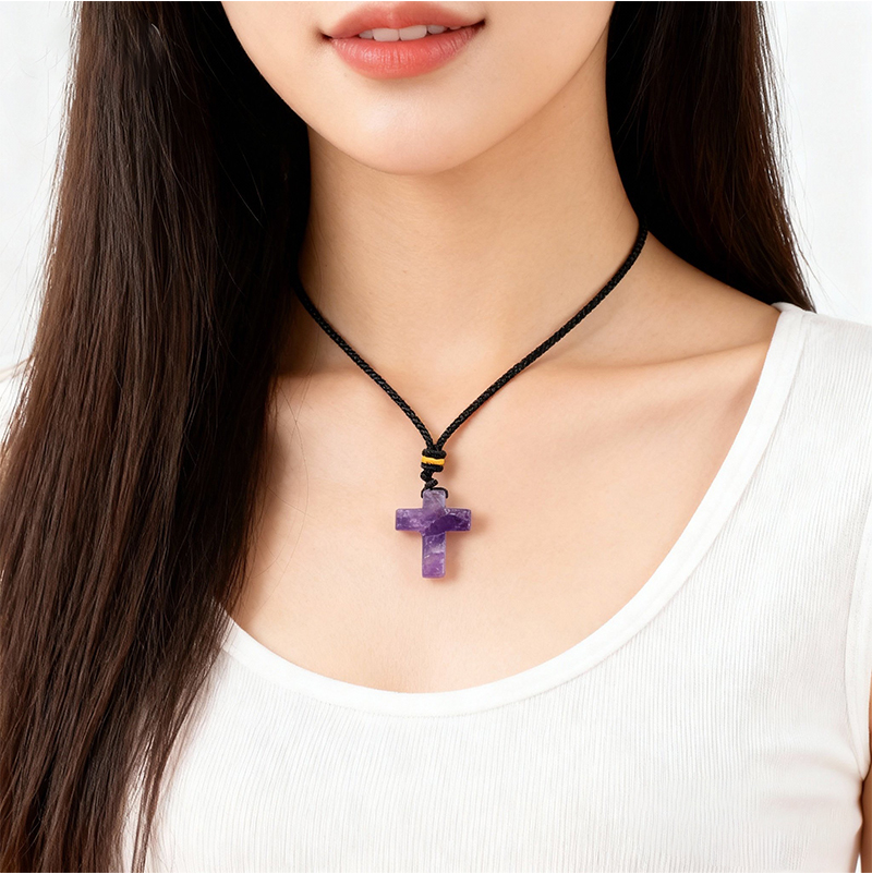 22x30mm Cross Shaped Gemstone Necklace Black Rope Drilled Horizontal Hole Charms Pendant Jewelry