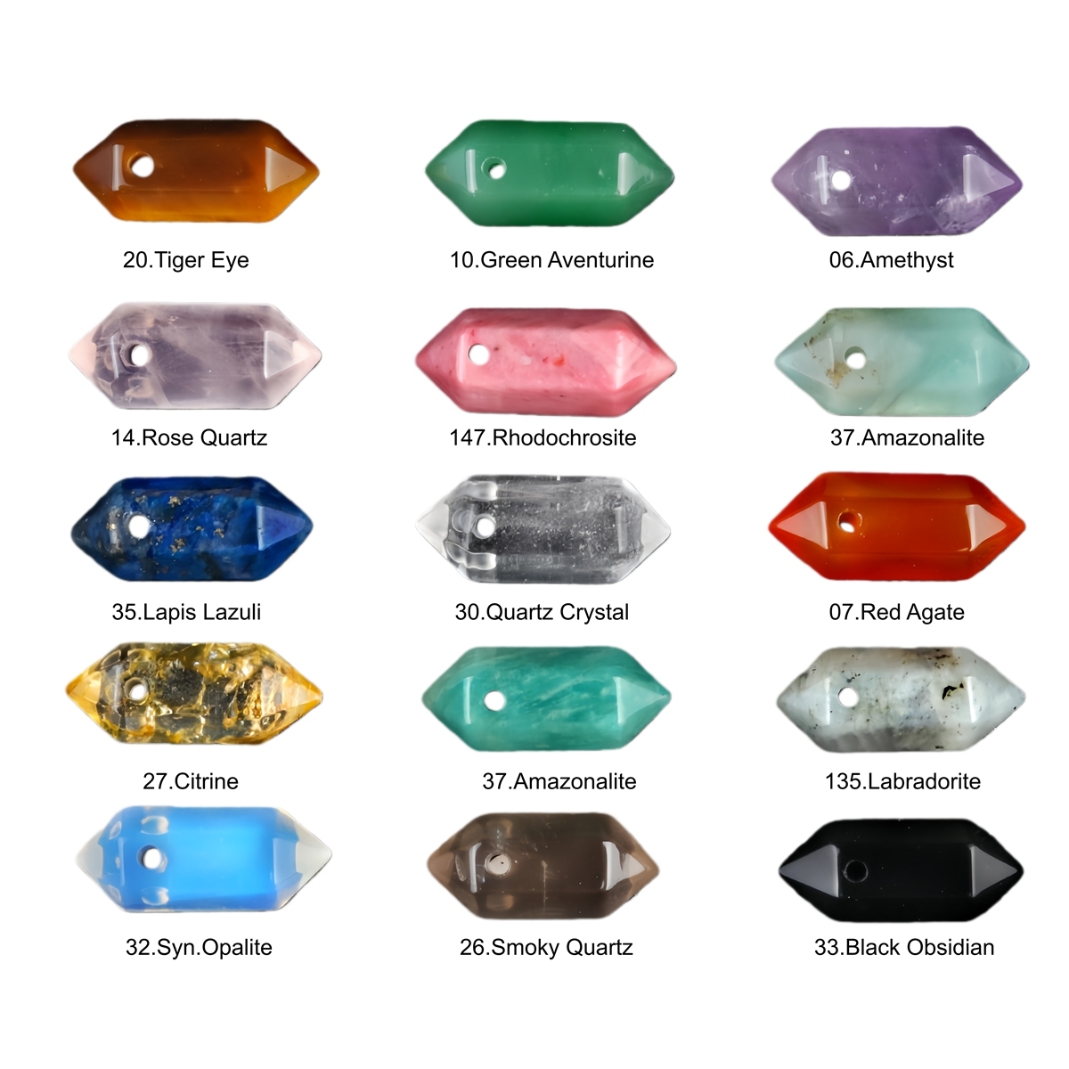 8x22mm Double Terminated Hexagonal Wand Side Drilled Hole Natural Gemstone Point Pendant for Jewelry Making Healing Reiki