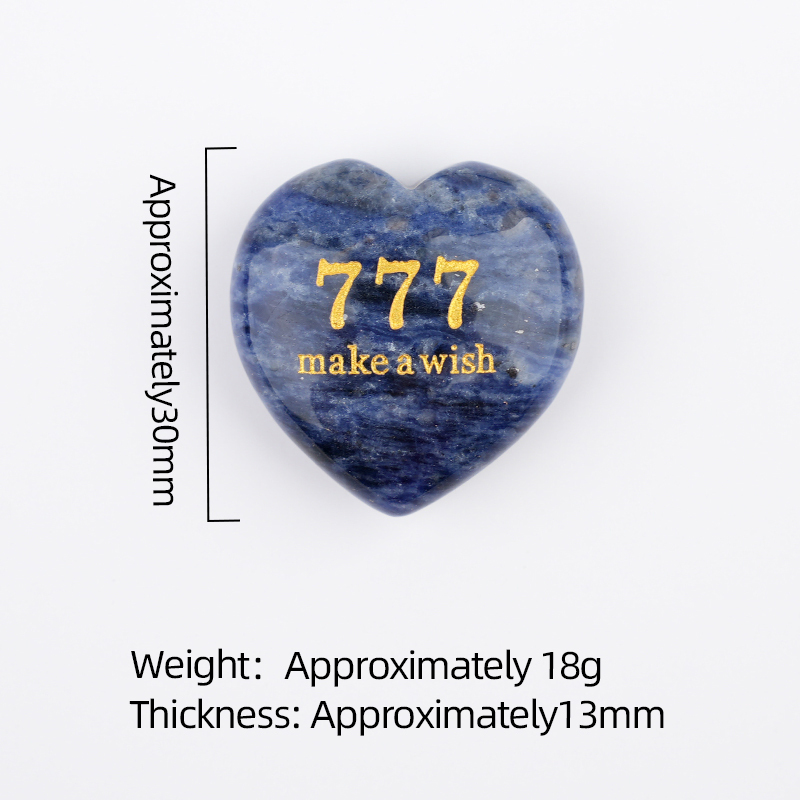 Angel Number 777 Engraved Heart, 30mm Lucky Gemstone Gift for Love, Protection & Good Fortune Home Office Decoration