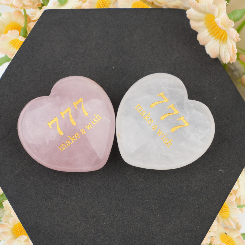 Angel Number 777 Engraved Heart, 30mm Lucky Gemstone Gift for Love, Protection & Good Fortune Home Office Decoration