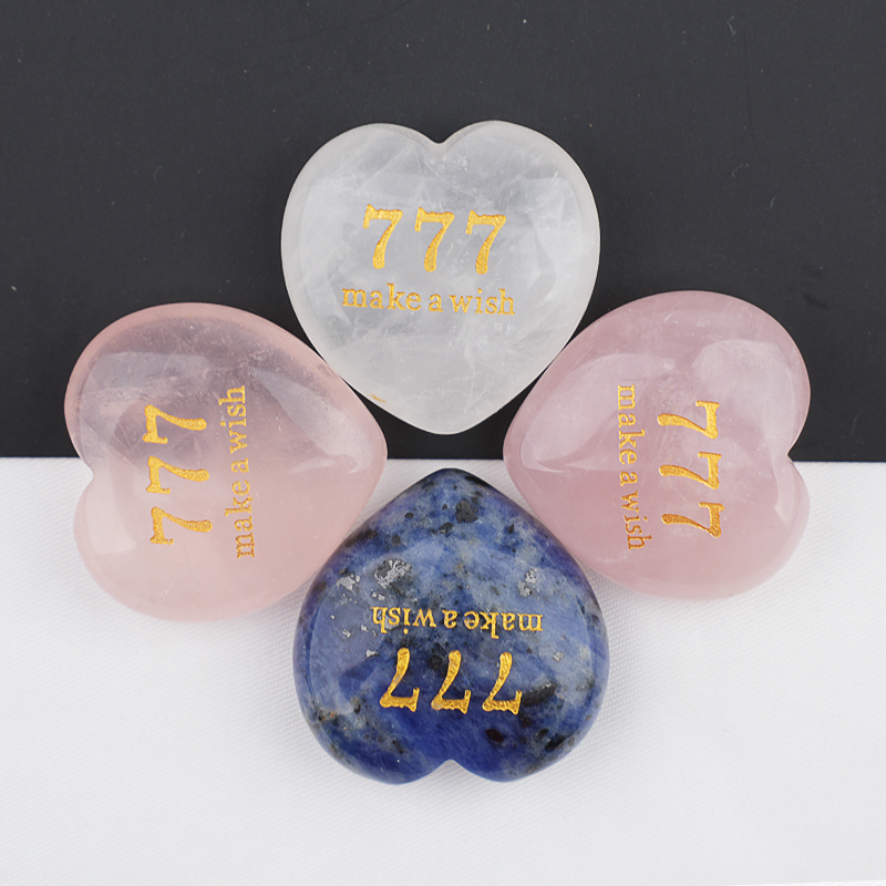 Angel Number 777 Engraved Heart, 30mm Lucky Gemstone Gift for Love, Protection & Good Fortune Home Office Decoration
