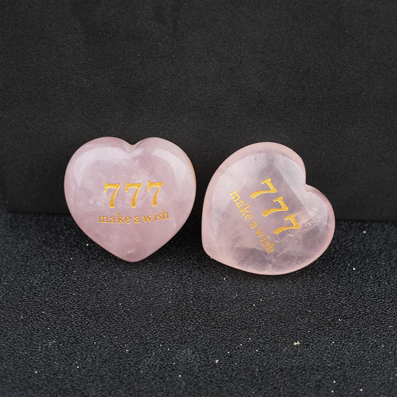 Angel Number 777 Engraved Heart, 30mm Lucky Gemstone Gift for Love, Protection & Good Fortune Home Office Decoration