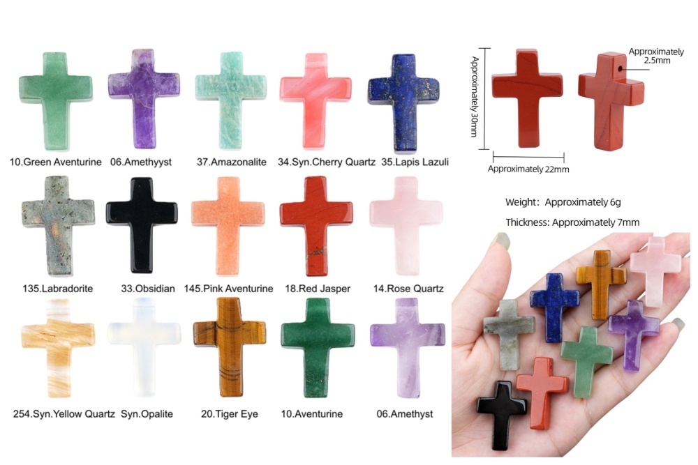22x30mm Cross Shaped Gemstone Pendant Drilled Horizontal Hole for Making Jewelry