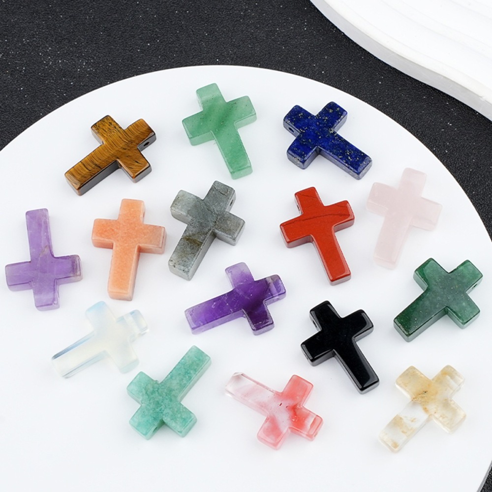 22x30mm Cross Shaped Gemstone Necklace Black Rope Drilled Horizontal Hole Charms Pendant Jewelry