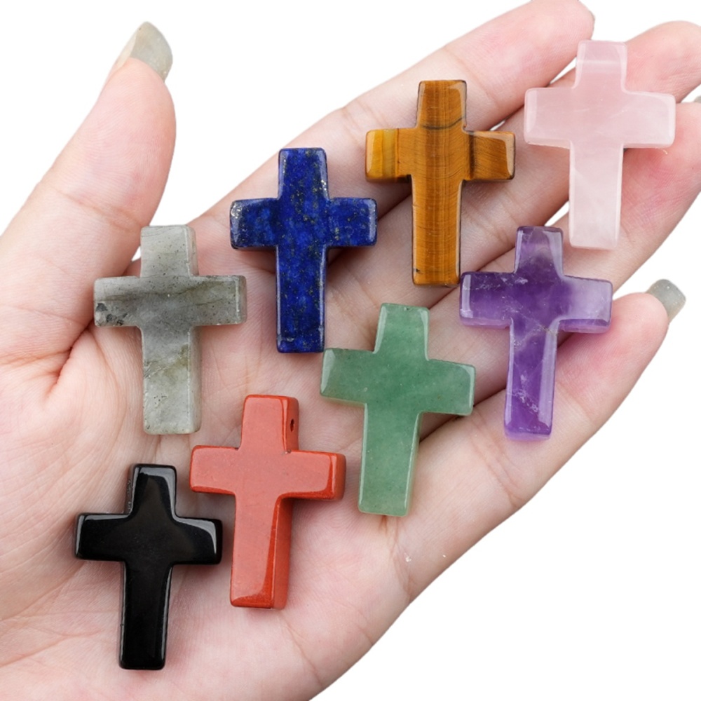 22x30mm Cross Shaped Gemstone Necklace Black Rope Drilled Horizontal Hole Charms Pendant Jewelry
