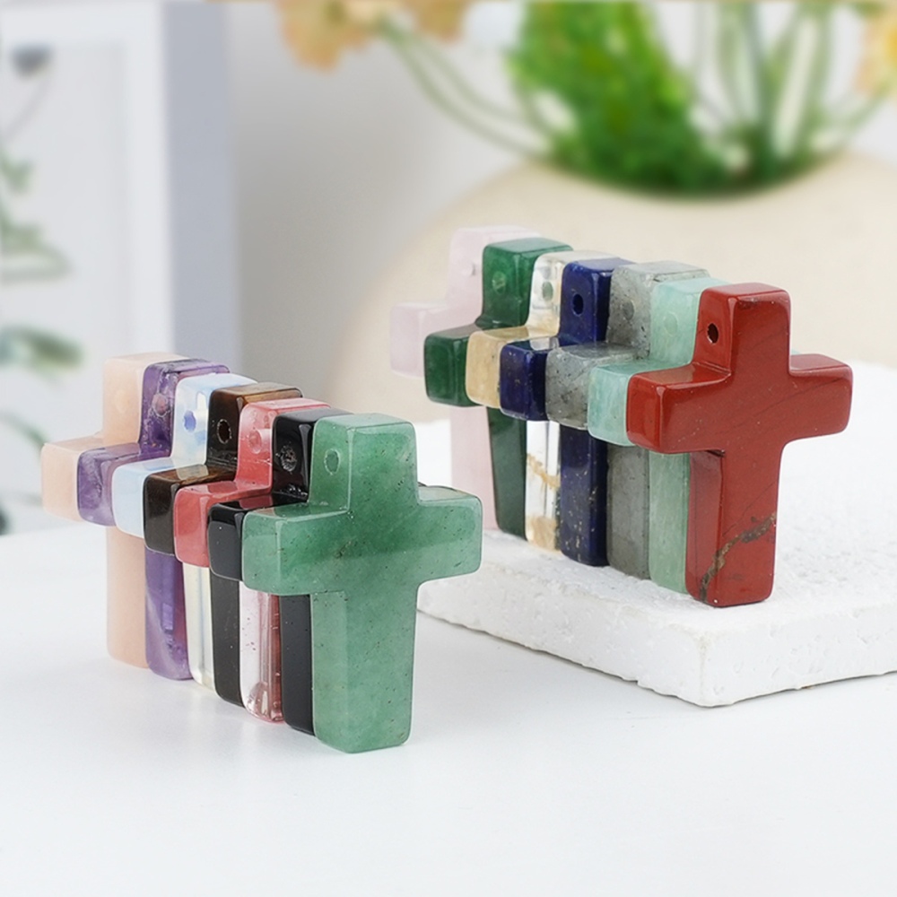 22x30mm Cross Shaped Gemstone Pendant Drilled Horizontal Hole for Making Jewelry