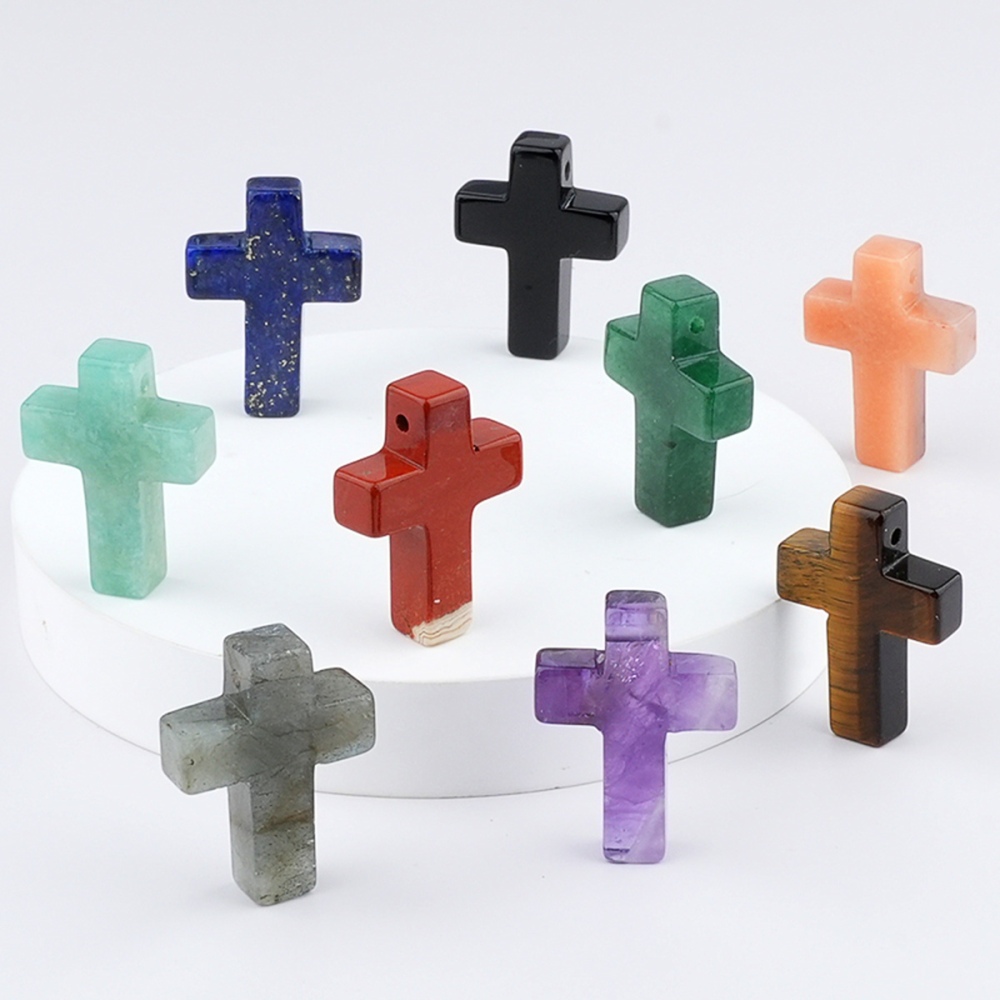 22x30mm Cross Shaped Gemstone Necklace Black Rope Drilled Horizontal Hole Charms Pendant Jewelry
