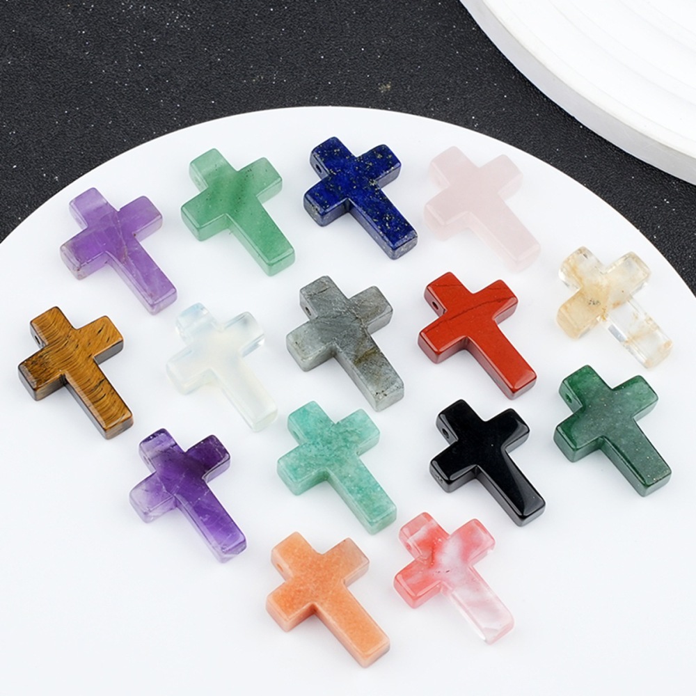 22x30mm Cross Shaped Gemstone Necklace Black Rope Drilled Horizontal Hole Charms Pendant Jewelry