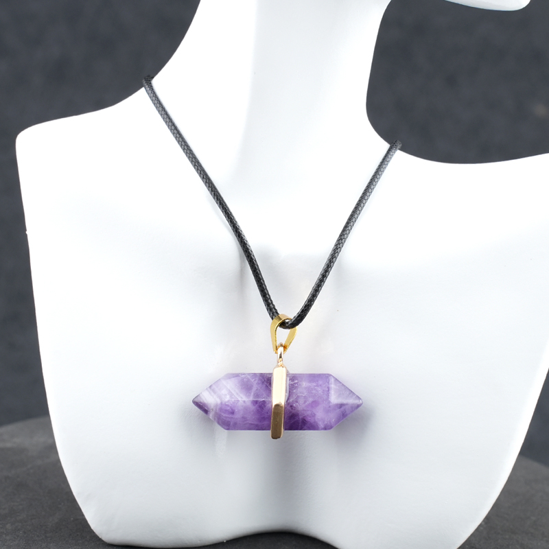 Gold Double Terminated Hexagonal Gemstone Point Pendant Necklace