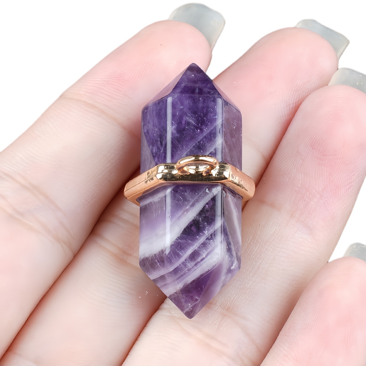 6x12mm Double Terminated Hexagonal Wand Side Drilled Hole Natural Gemstone Point Pendant for Jewelry Making Healing Reiki