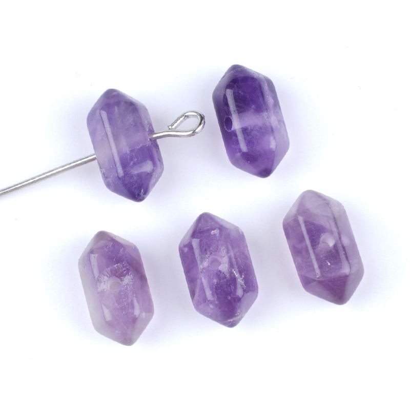 6X12mm Double Terminated Hexagonal Wand Side Drilled Hole Natural Gemstone Point Pendant for Jewelry Making Healing Reiki