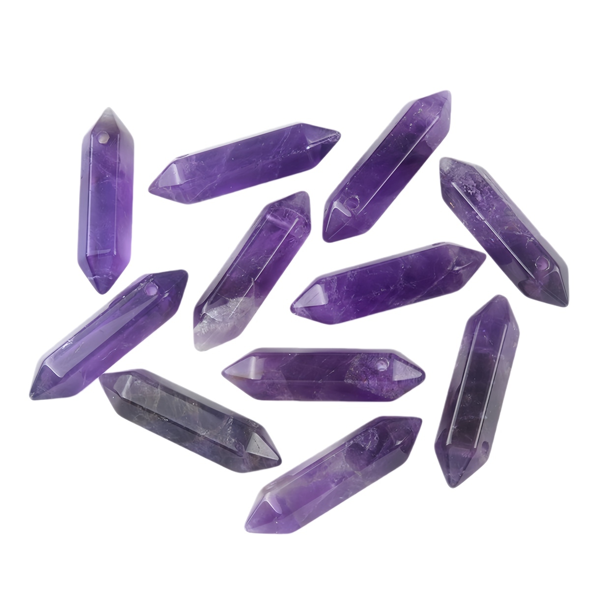 10x40mm Double Terminated Hexagonal Wand Side Drilled Hole Natural Gemstone Point Pendant for Jewelry Making Healing Reiki