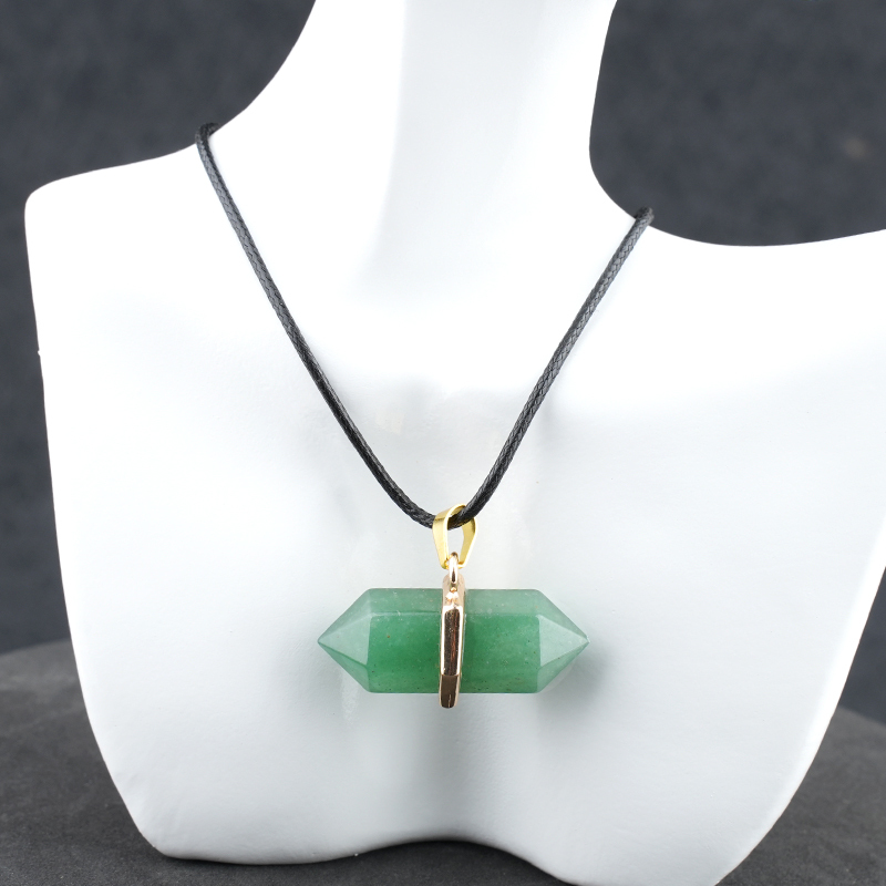 Gold Double Terminated Hexagonal Gemstone Point Pendant Necklace