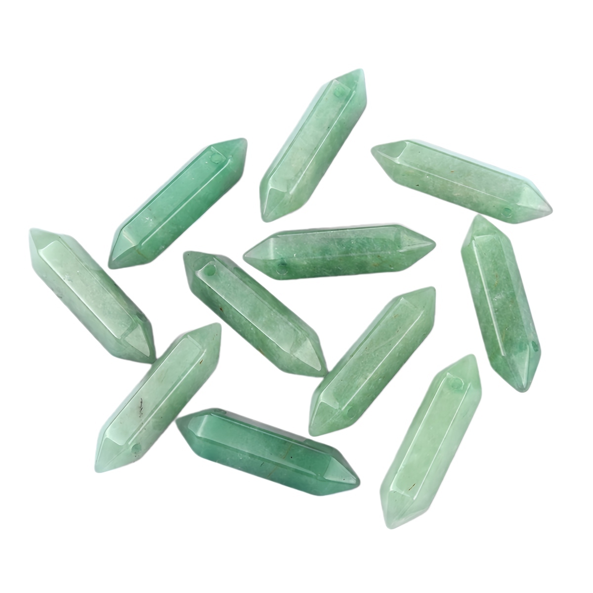 10x40mm Double Terminated Hexagonal Wand Side Drilled Hole Natural Gemstone Point Pendant for Jewelry Making Healing Reiki