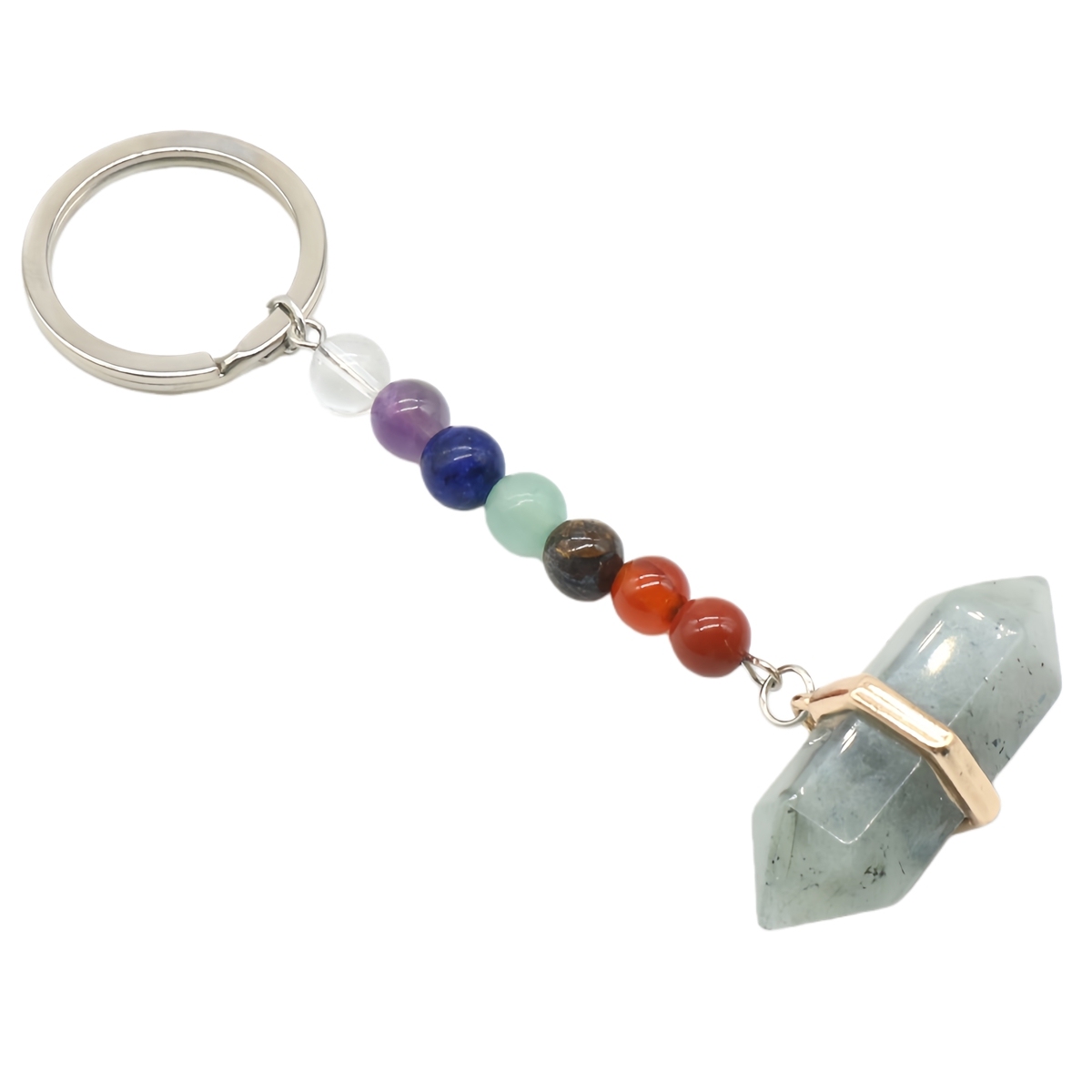 Gold Double Terminated Hexagonal Gemstone Point Pendant Keychain