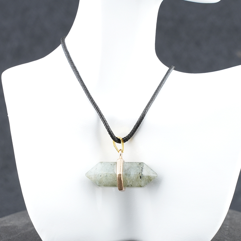 Gold Double Terminated Hexagonal Gemstone Point Pendant Necklace