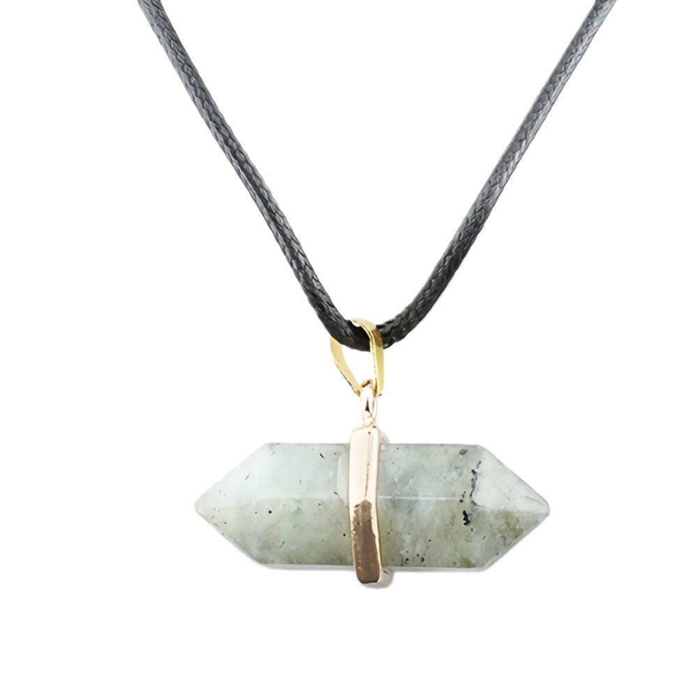 Gold Double Terminated Hexagonal Gemstone Point Pendant Necklace