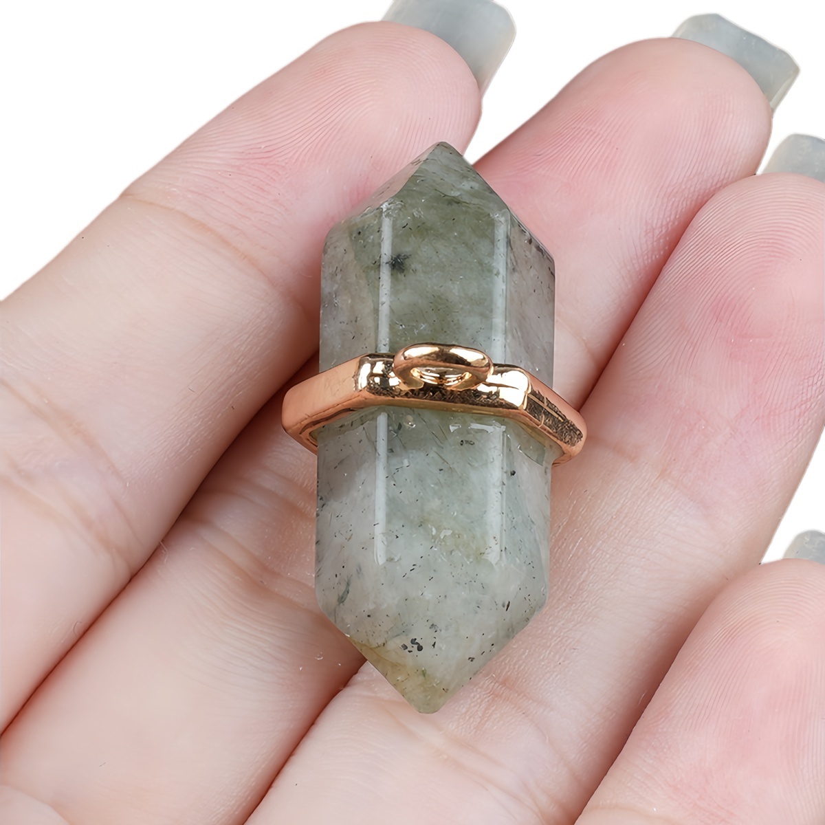 6x12mm Double Terminated Hexagonal Wand Side Drilled Hole Natural Gemstone Point Pendant for Jewelry Making Healing Reiki