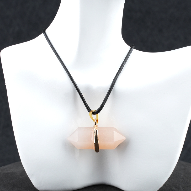 Gold Double Terminated Hexagonal Gemstone Point Pendant Necklace