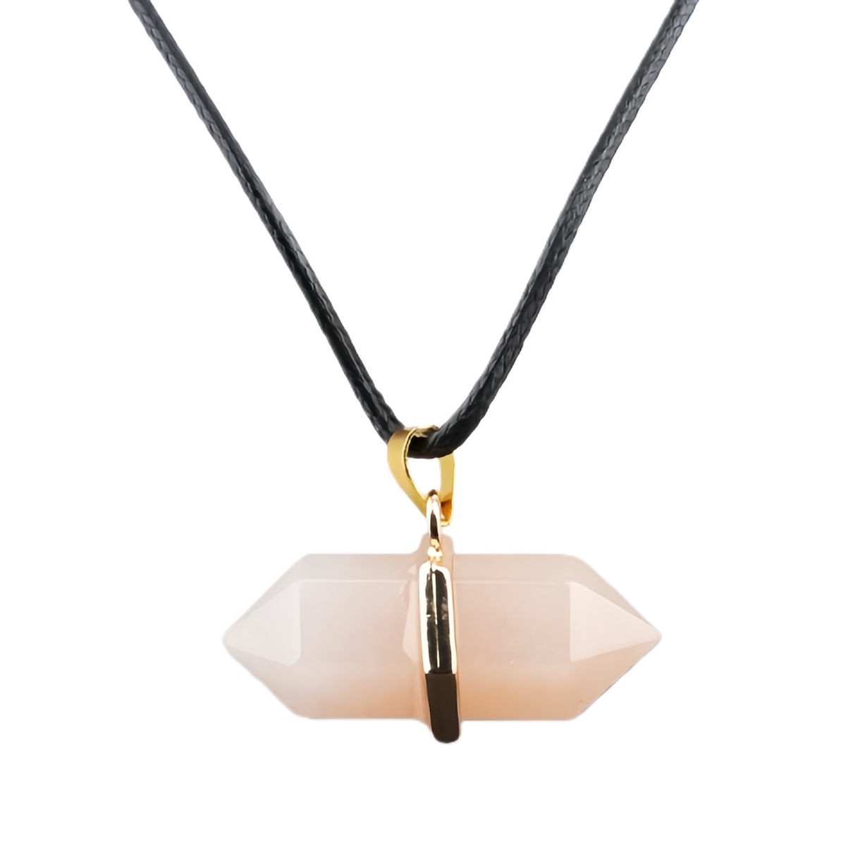 Gold Double Terminated Hexagonal Gemstone Point Pendant Necklace