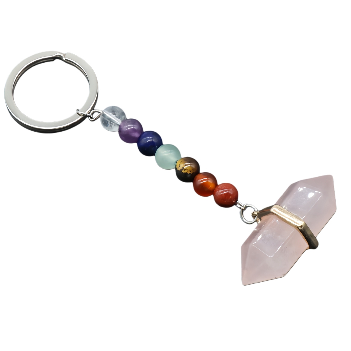 Gold Double Terminated Hexagonal Gemstone Point Pendant Keychain
