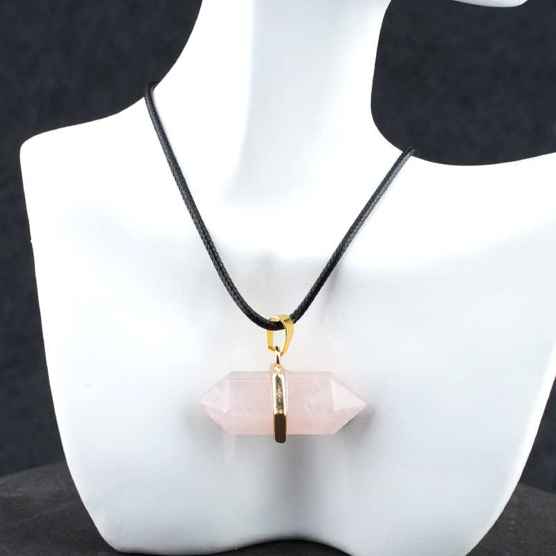 Gold Double Terminated Hexagonal Gemstone Point Pendant Necklace