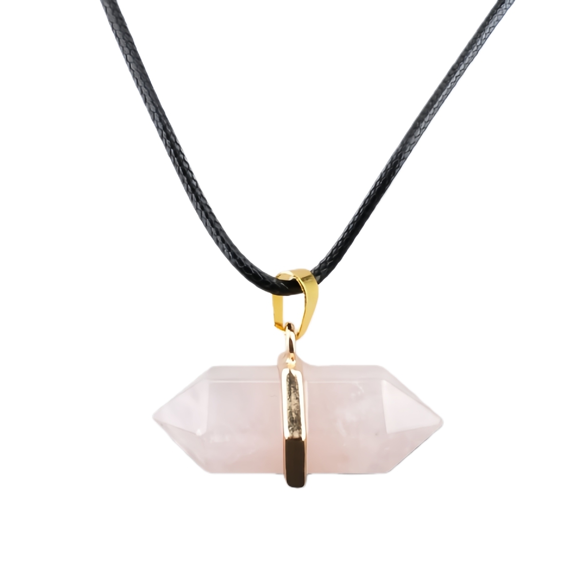 Gold Double Terminated Hexagonal Gemstone Point Pendant Necklace