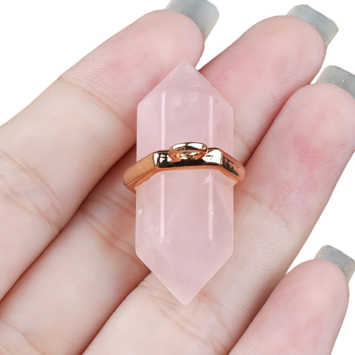 6x12mm Double Terminated Hexagonal Wand Side Drilled Hole Natural Gemstone Point Pendant for Jewelry Making Healing Reiki