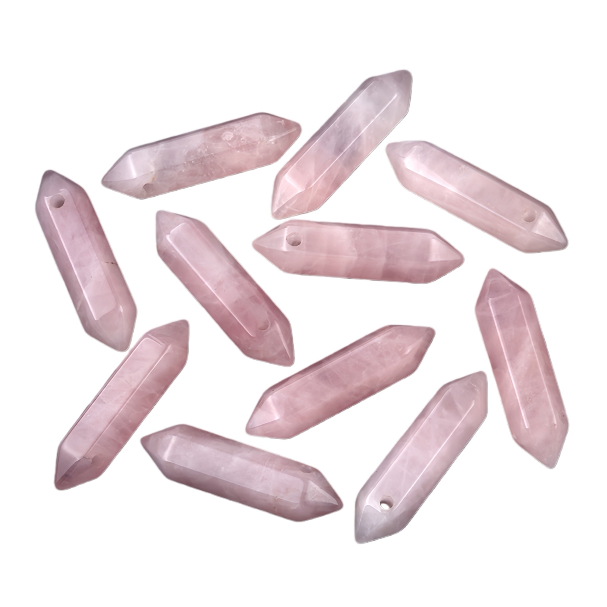 10x40mm Double Terminated Hexagonal Wand Side Drilled Hole Natural Gemstone Point Pendant for Jewelry Making Healing Reiki