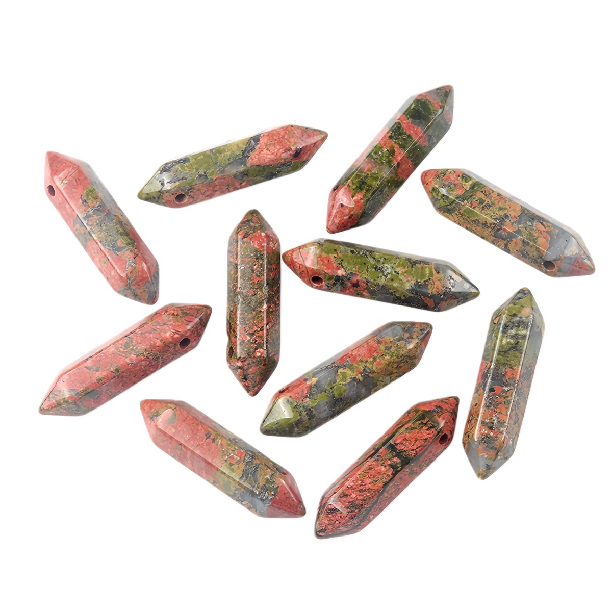 10x40mm Double Terminated Hexagonal Wand Side Drilled Hole Natural Gemstone Point Pendant for Jewelry Making Healing Reiki