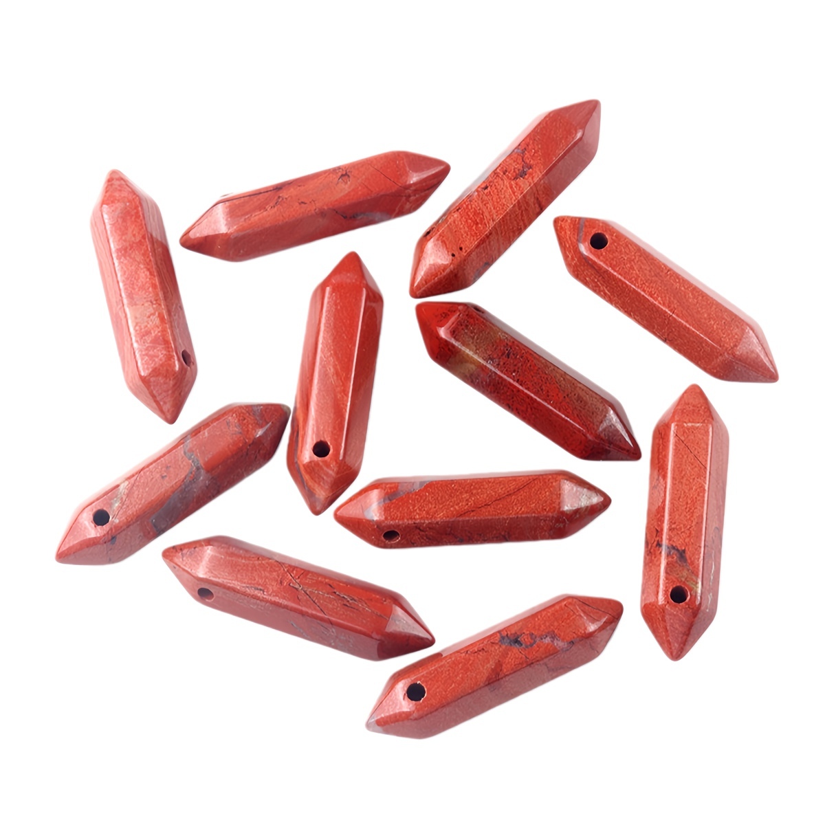 10x40mm Double Terminated Hexagonal Wand Side Drilled Hole Natural Gemstone Point Pendant for Jewelry Making Healing Reiki