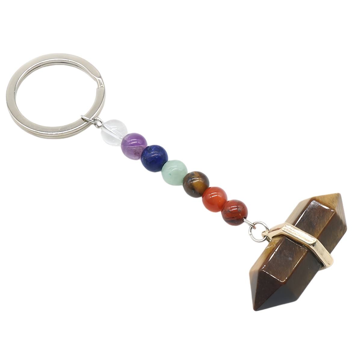 Gold Double Terminated Hexagonal Gemstone Point Pendant Keychain