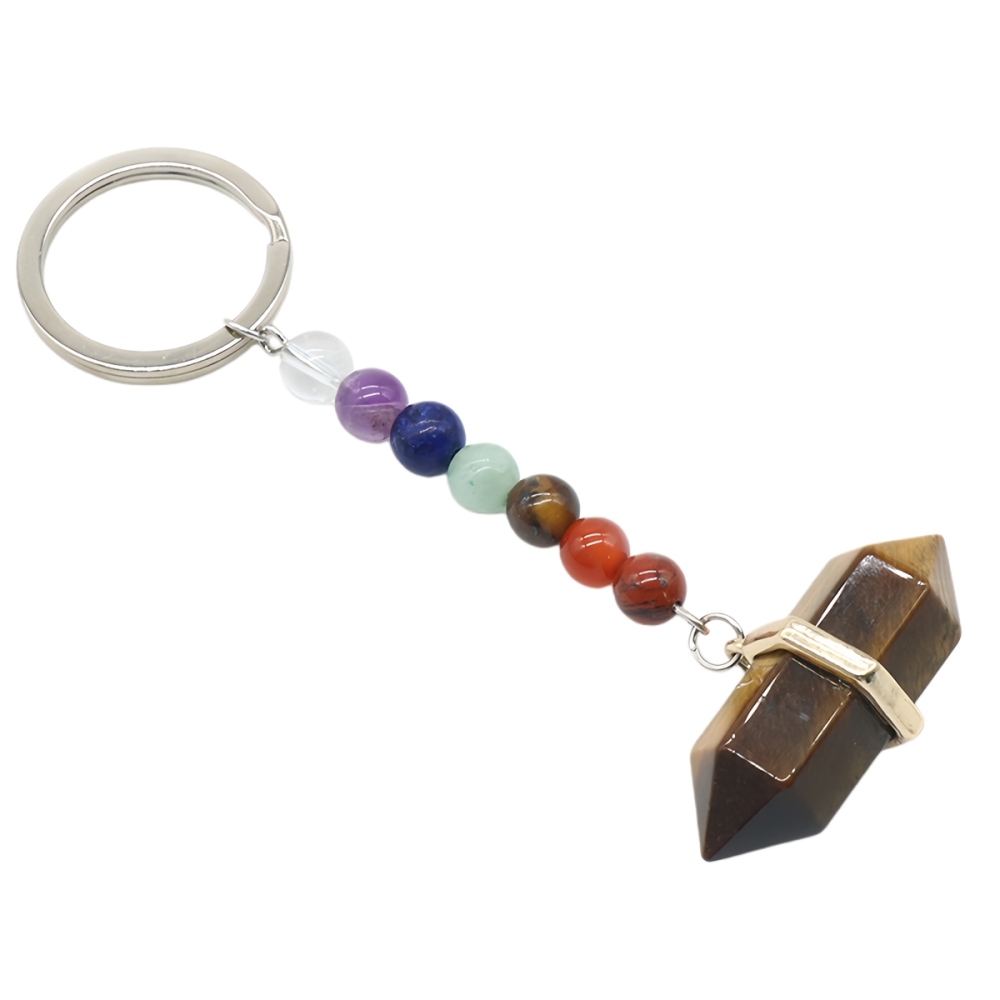 Gold Double Terminated Hexagonal Gemstone Point Pendant Keychain